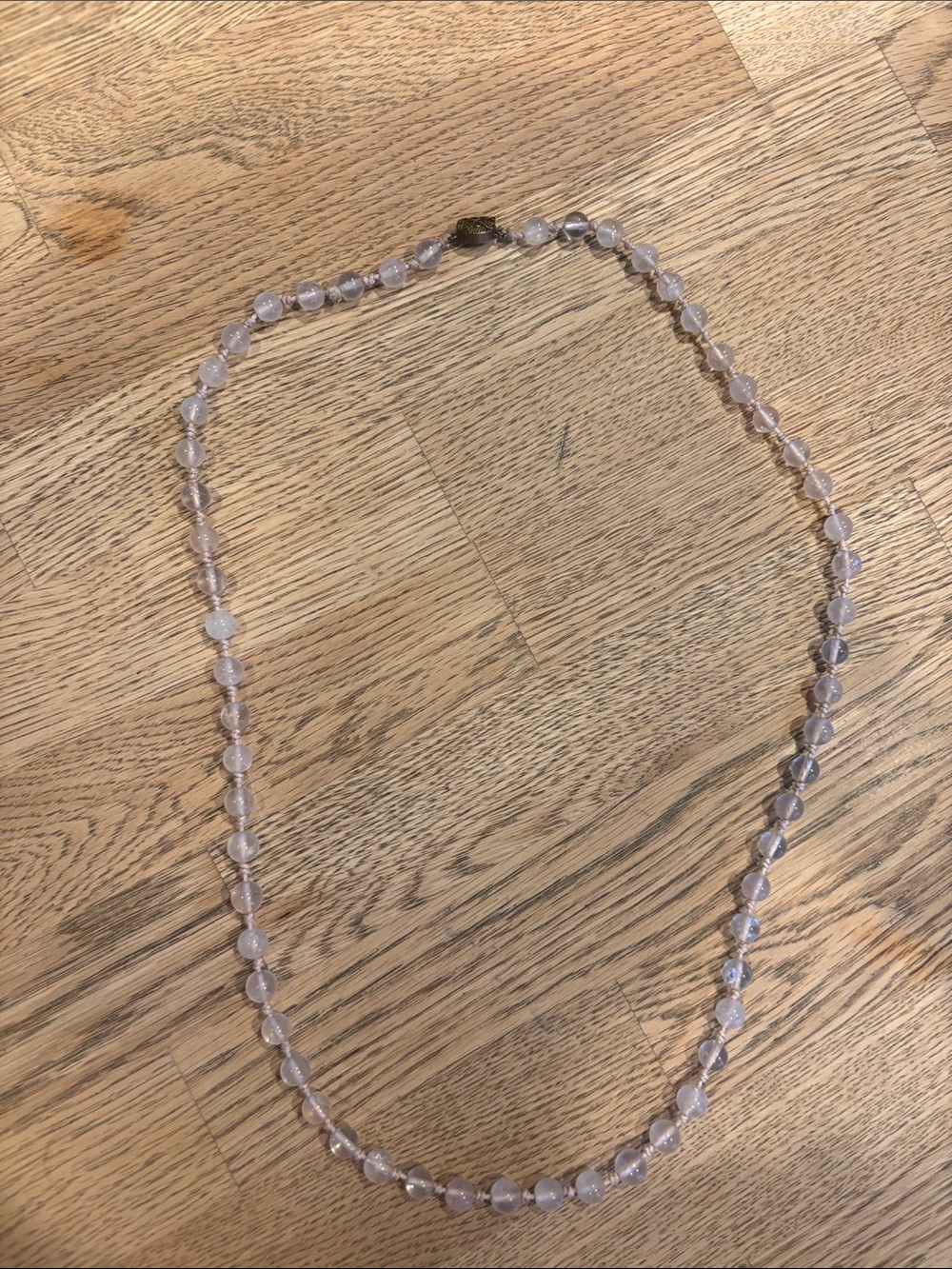 28” Vintage Rose Quartz Knotted Beaded Necklace - Elegant Pink Gemstone Strand